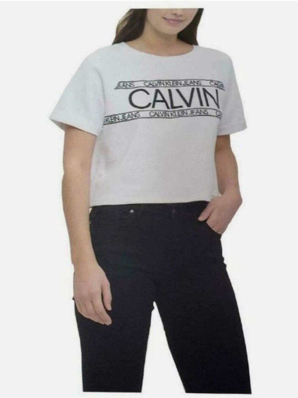 Calvin Klein Jeans Womens French Terry Logo Crop Top, WHITE, XL